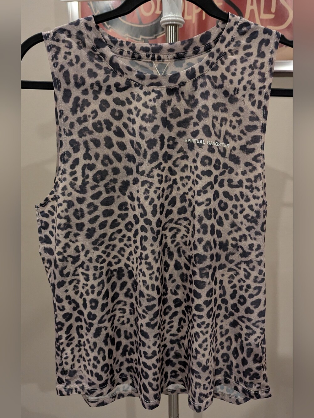 $20 Spiritual Gangster Size M Active Muscle Tank Leopard Print Grey EUC